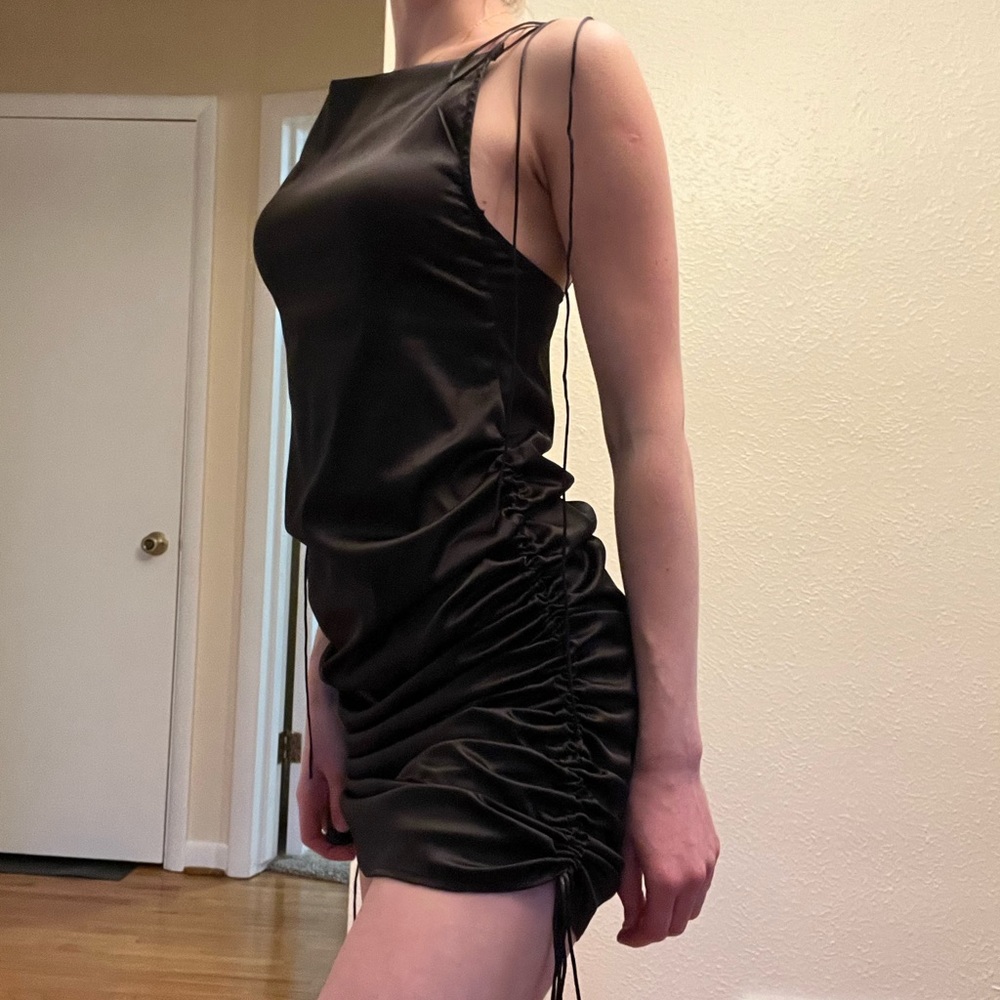 Black satin transforming dress